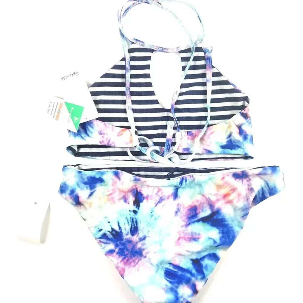 Splendid Girl’s Brighter High Neck Bikini Set, Size 12, Reversible